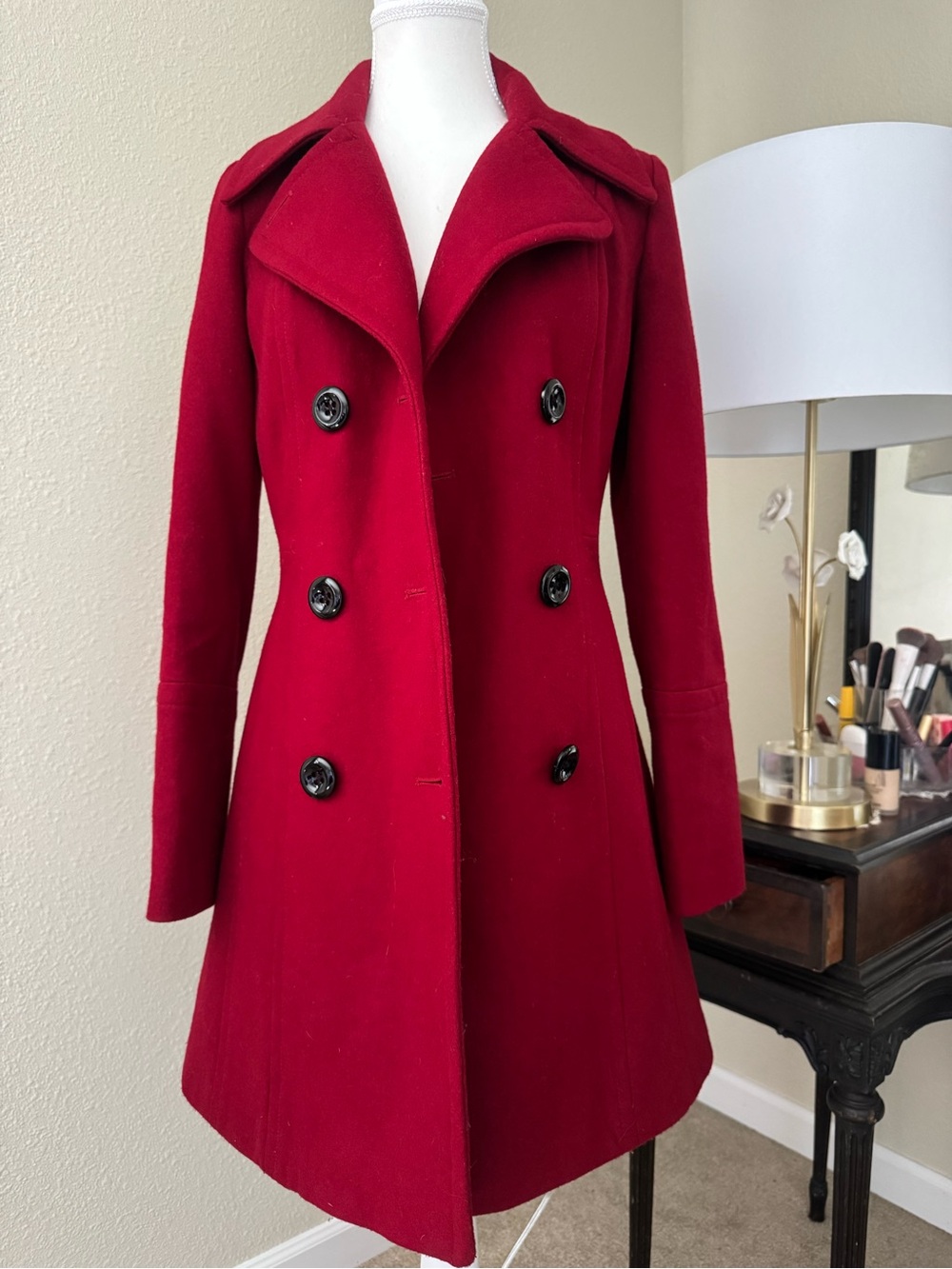 Anne Klein Red Double-Breasted Pea Coat